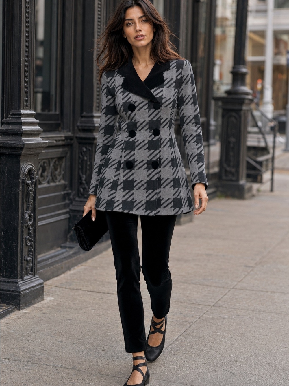 Betsey Johnson Houndstooth Gray and Black Shacket/ Coat Size M